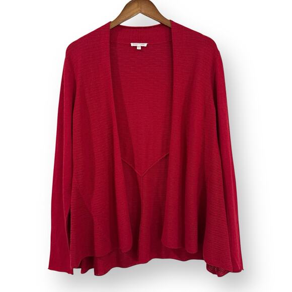 Eileen Fisher Sweater Cardigan Womens M Red Organic Cotton Cashmere Open Front - Picture 1 of 11